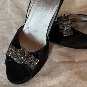 Peep toe Swarovski black tie shoe